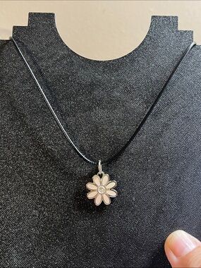 Coach Pale Pink Enamel Daisy Pendant Necklace